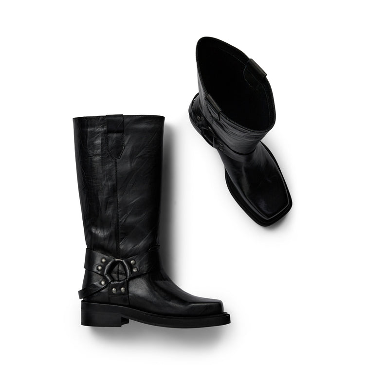 Pavement Angelina Long boots Black crinkle 476
