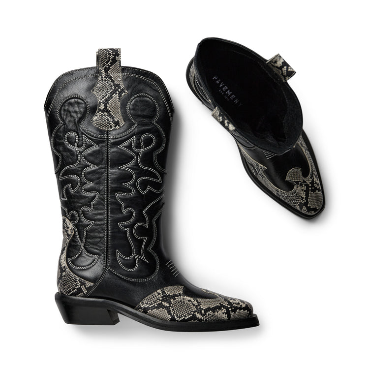 Pavement Julianne Snake Long boots Black/snake 716
